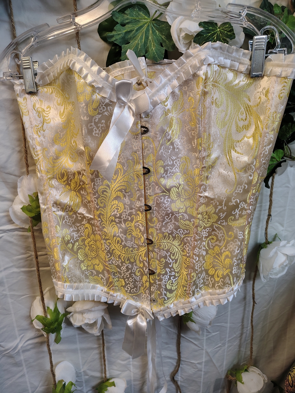 Ivory and Gold Vintage 1960s Brocade Satin Corset Top